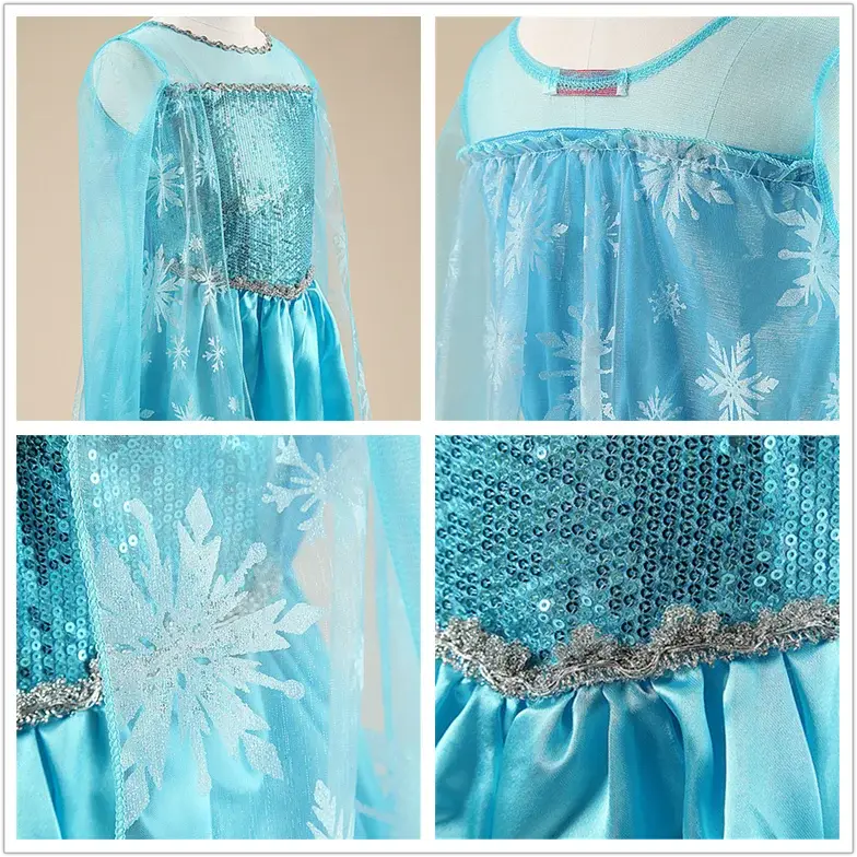 Elsa Costume for Girls – Long Sleeve Princess Dress for Cosplay