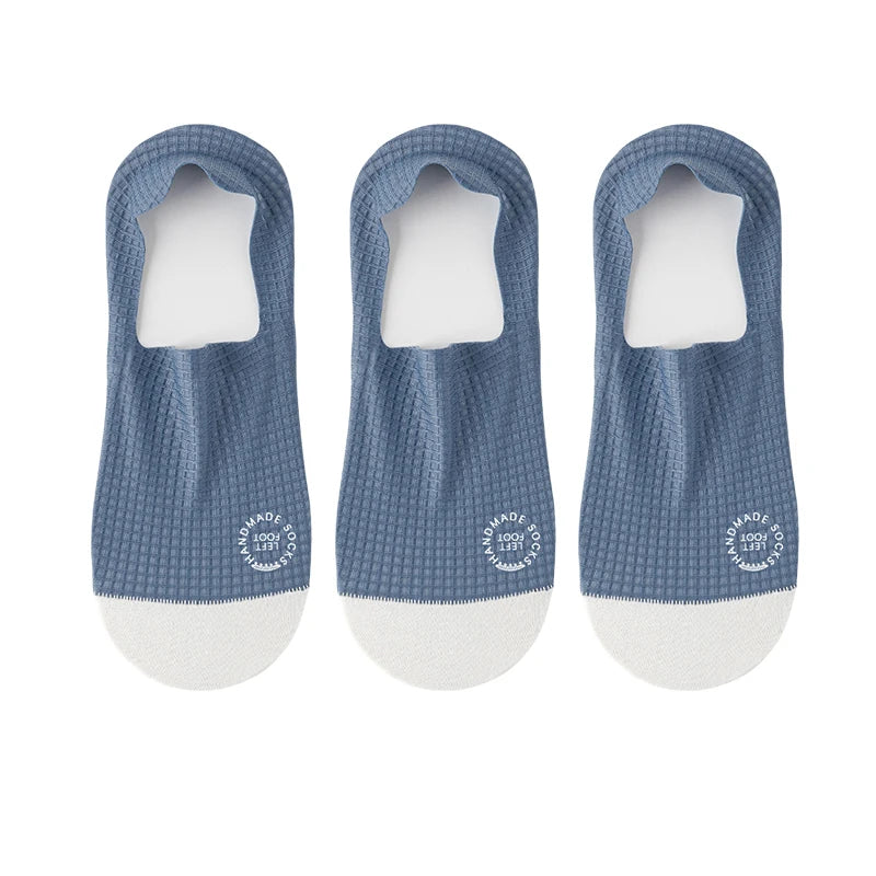 Men Low Cut Waffle Pattern Mesh Socks 3 Pair Pack - blue / EU 37-44