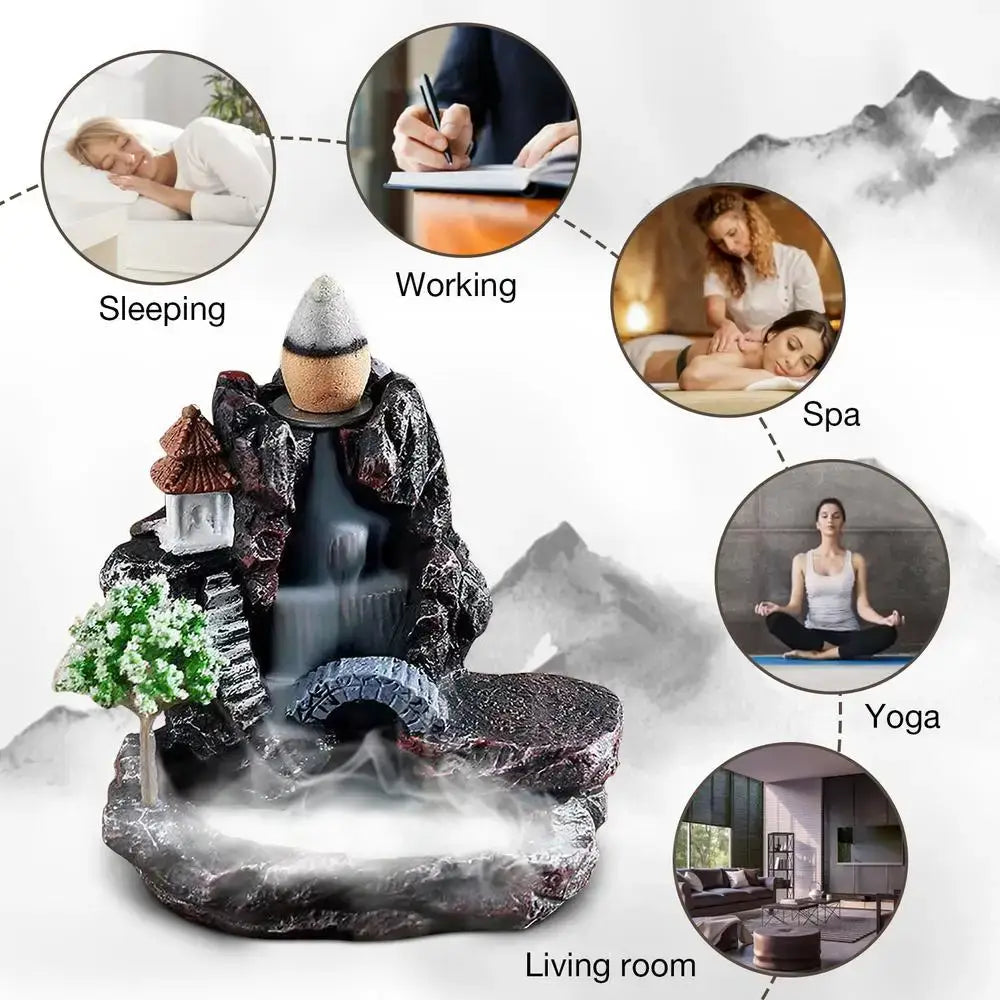 Ceramic Waterfall Backflow Incense Burner for Sandalwood Aromatherapy