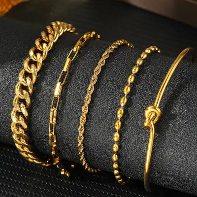 Stainless Steel Bracelet Set with Fashionable Chain Design for Women