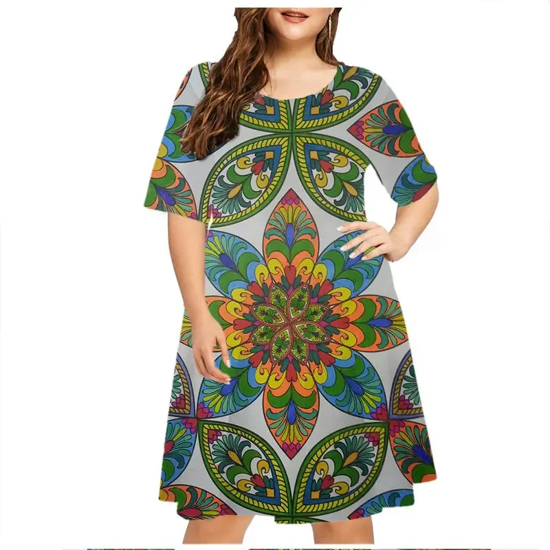 6XL Plus Size Dresses Women Abstract Painted Print Dress