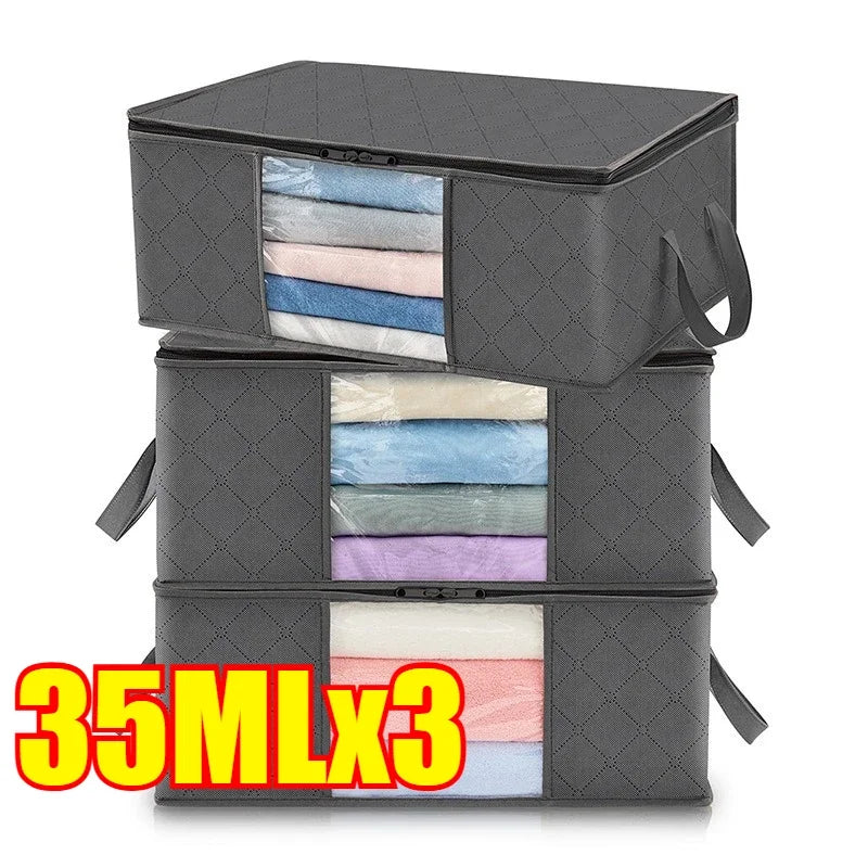 Clothes Storage Bag Foldable 3 Layer Fabric Sturdy Closet Organizer