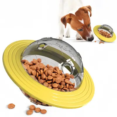 Interactive Dog IQ Toys with Elliptical Track Rolling and Leaky Food Dispenser - yellow