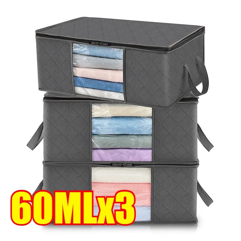Clothes Storage Bag Foldable 3 Layer Fabric Sturdy Closet Organizer
