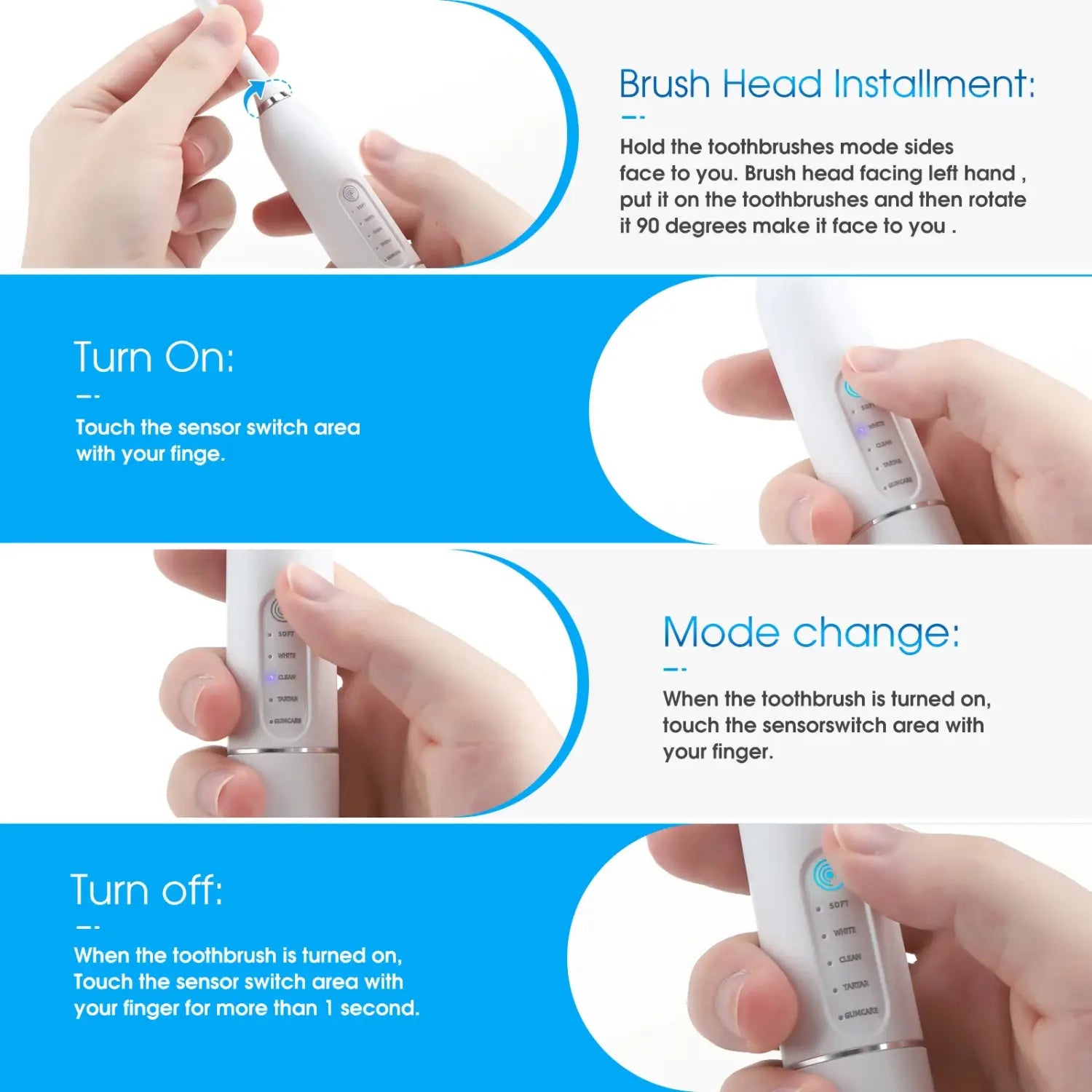 Home Electric Teeth Whitening Sonic Toothbrush for Stains and Calculus