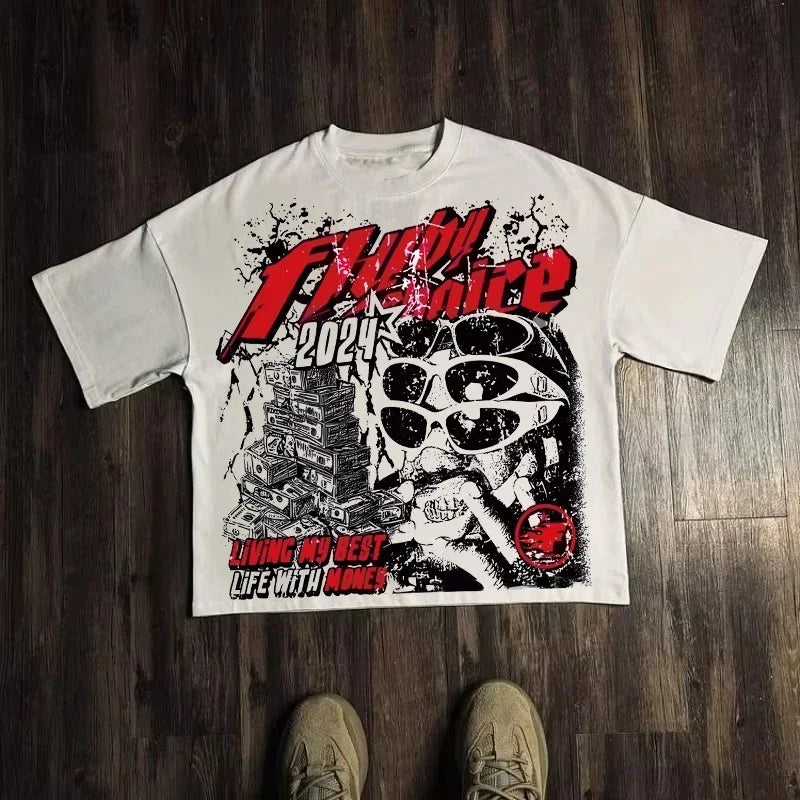 Harajuku Graphic Oversized Tops Cotton Inch Length Y2k Streetwear Tee