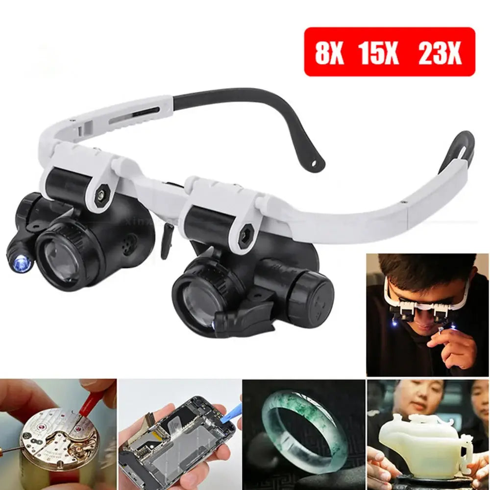 LED Watch Repair Magnifier with Adjustable Head-Mounted Magnifying Glasses