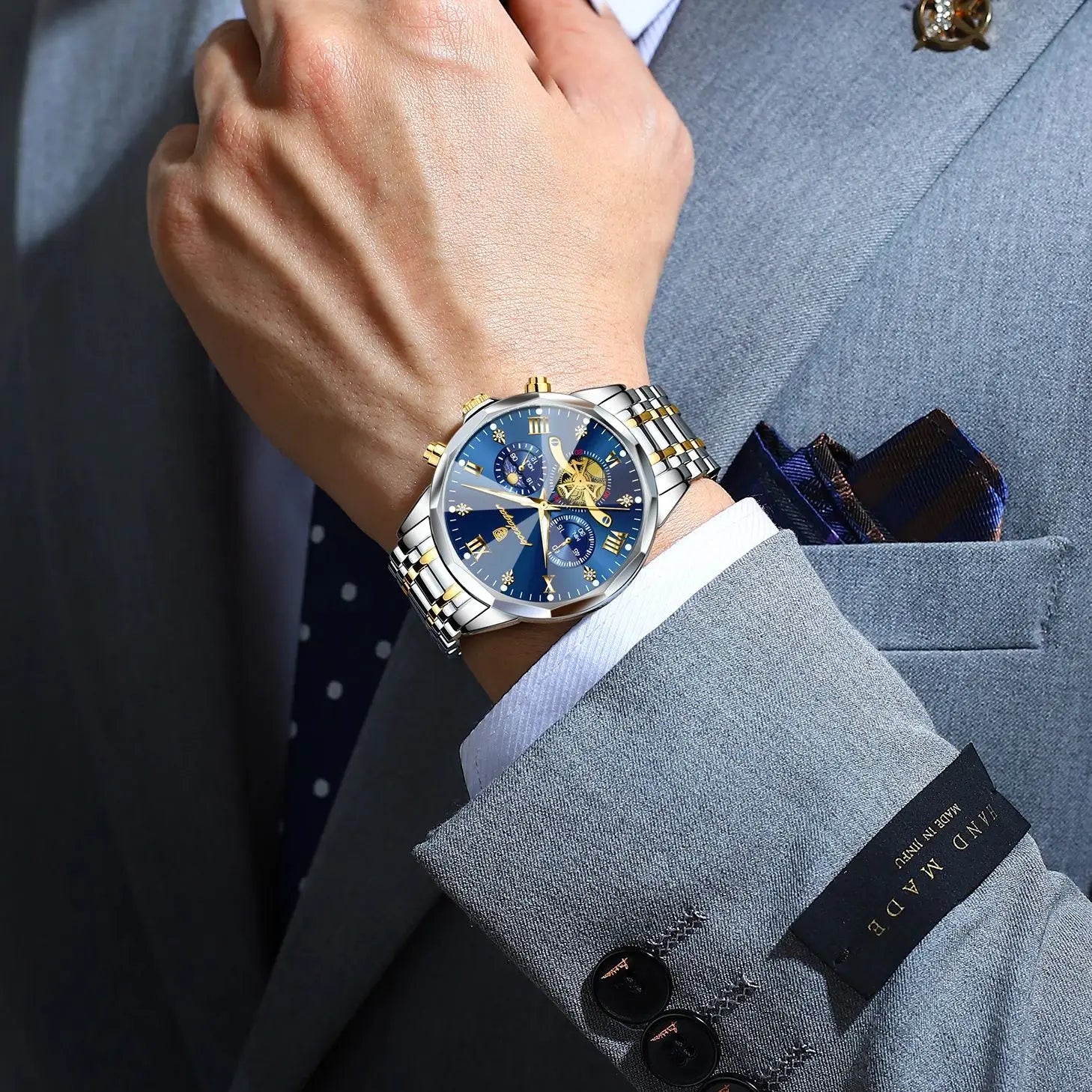 Waterproof Men Stainless Steel Quartz Chronograph Watch