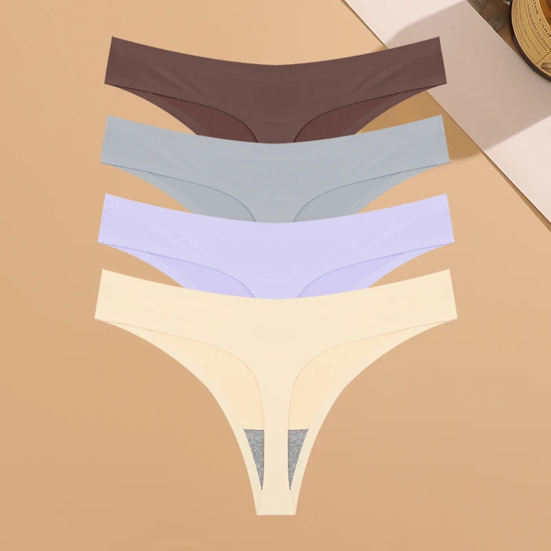 Seamless Ice Silk Underwear Panties 4PCS Stretchy Breathable Bikini