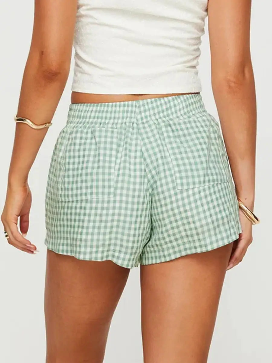 Women’s Plaid Elastic Waist Shorts for Casual Summer Streetwear