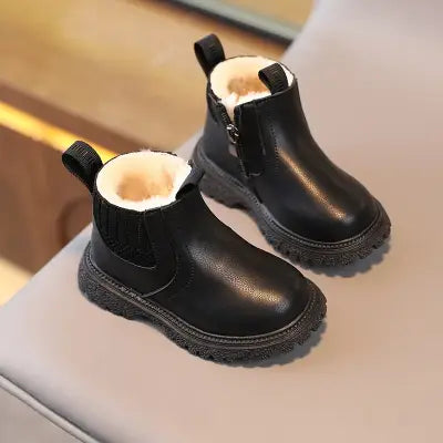 Autumn Winter Baby Kids Short Boots in Warm PU Leather - B / 21