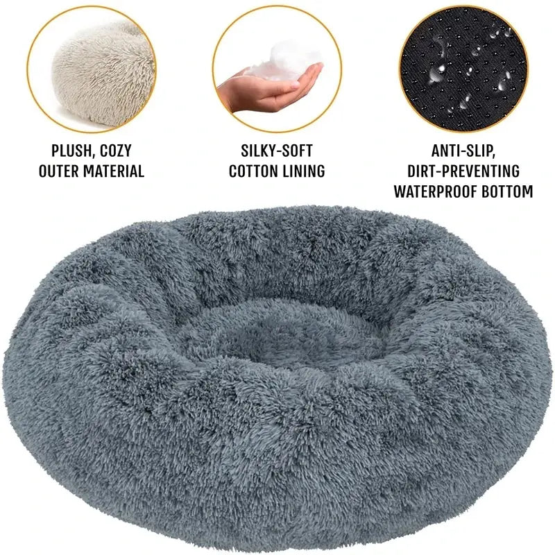 Round Pet Bed - Comfortable Coral Fleece for Cats & Dogs