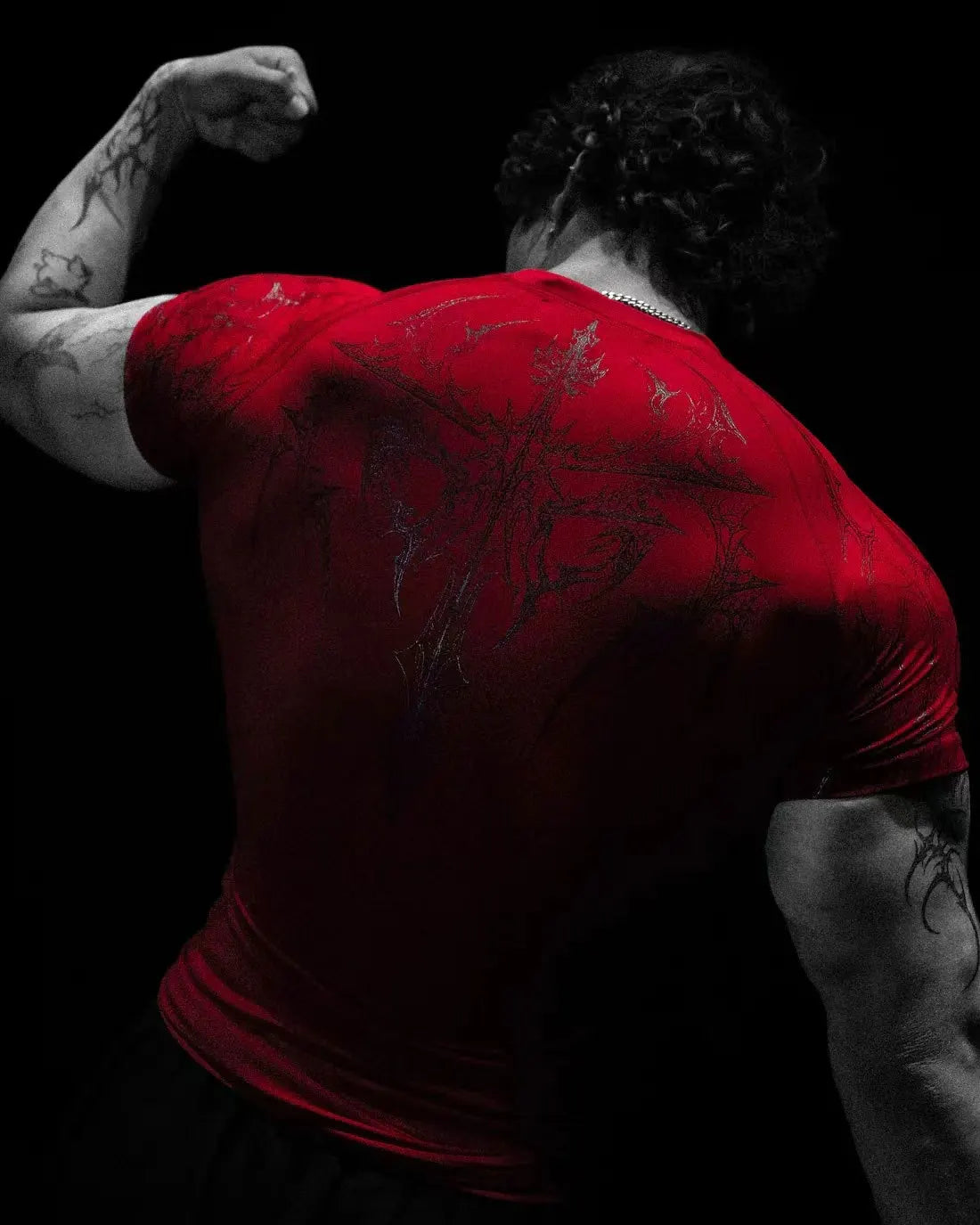 Gothic Print Muscle Tee Multi Size High Elasticity Quick Dry Gym Shirt