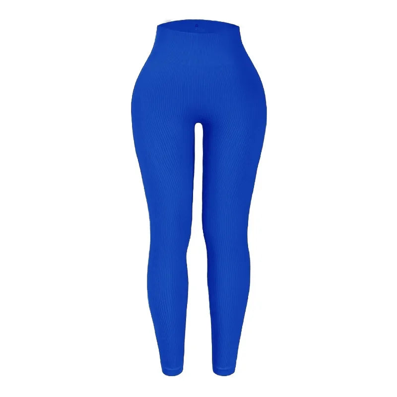 High Waist Seamless Knit Leggings Stretchy Threaded Yoga Tights