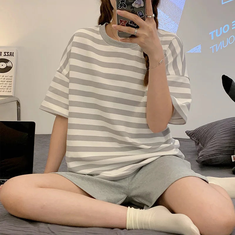 Korean Version Short Sleeves Pajamas Large Size Sweet Student Homewear