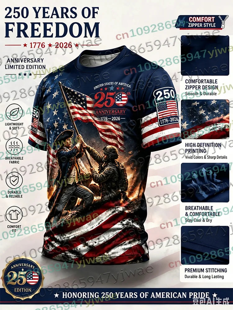 America 250th Anniversary TShirt True To Size Fit Patriotic USA Style