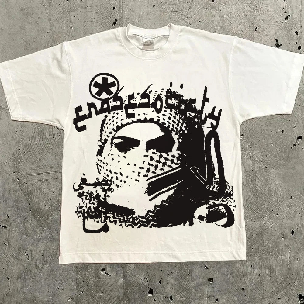 Harajuku Graphic Oversized Tops Cotton Inch Length Y2k Streetwear Tee