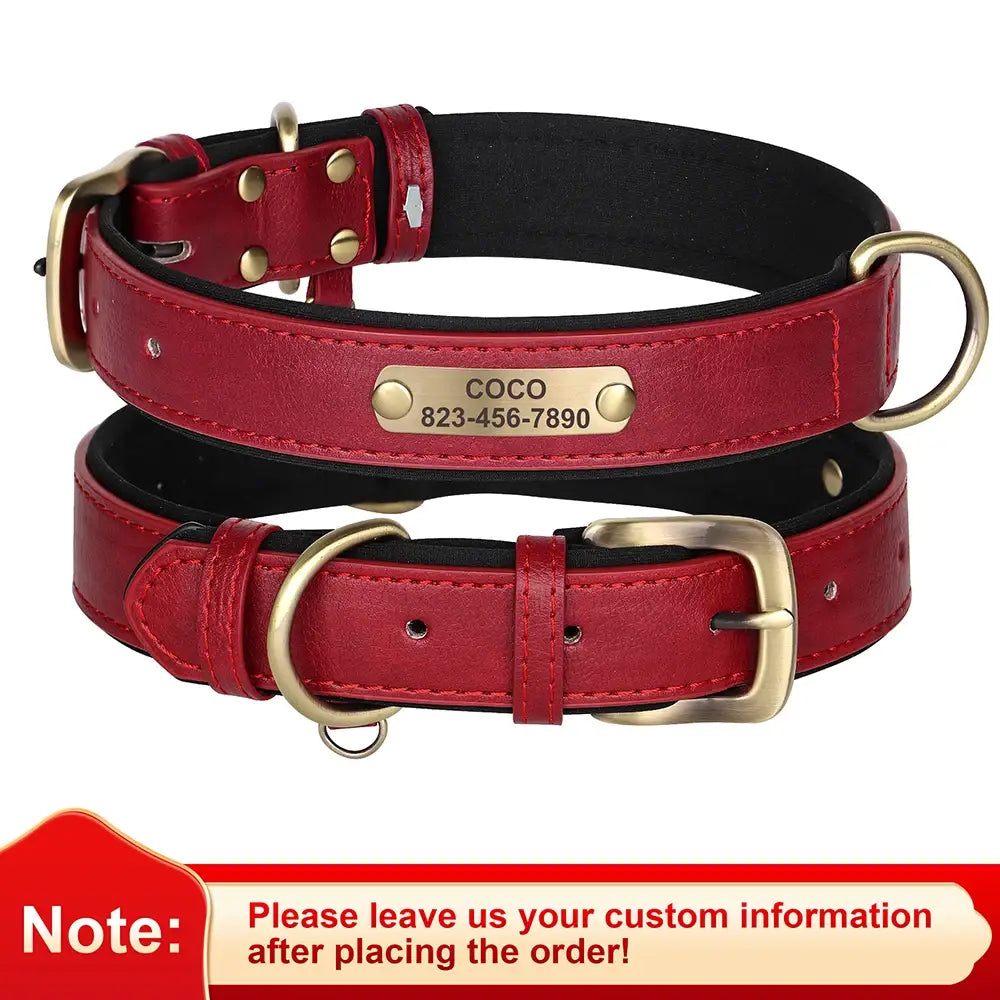 Personalized Dog Collar in Engraved PU Leather with ID Tag