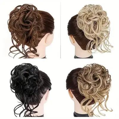 Heat-Resistant Curly Messy Bun Claw Clip Hairpiece 10-Inch