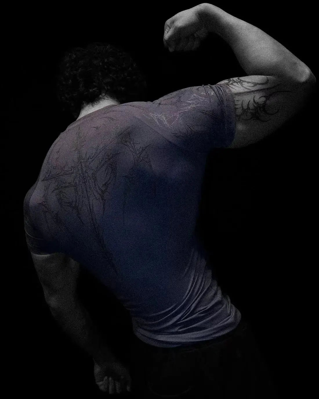 Gothic Print Muscle Tee Multi Size High Elasticity Quick Dry Gym Shirt