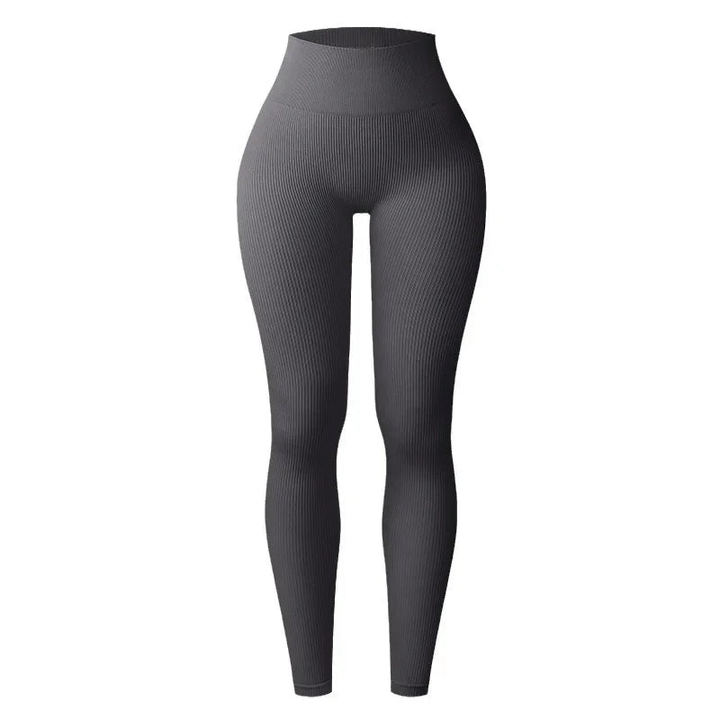 High Waist Seamless Knit Leggings Stretchy Threaded Yoga Tights