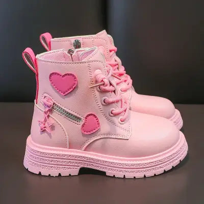 Girls Pink Rubber Boots with Winter Cotton Soft Sole and Side Zip - pink / 37