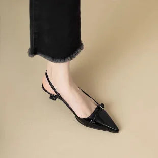 French Pointed Heel Sandals Burgundy Patent Upper Fairy Style