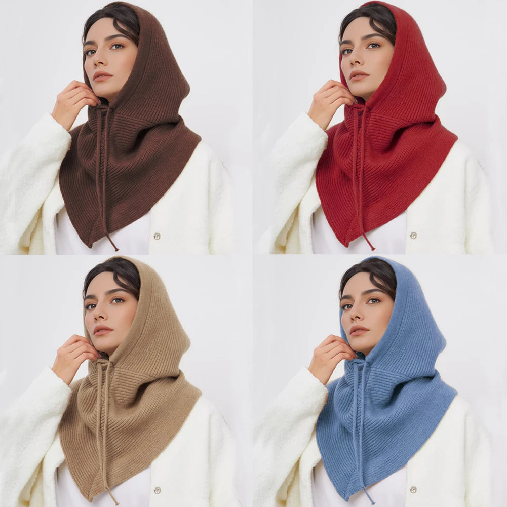 Winter Balaclava Knitted Hooded Scarf Warm One Piece Outdoor Beanie