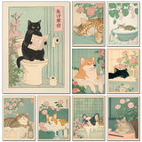 Cat in Bathtub Diamond Painting Square Round Kit Retro Home Decor