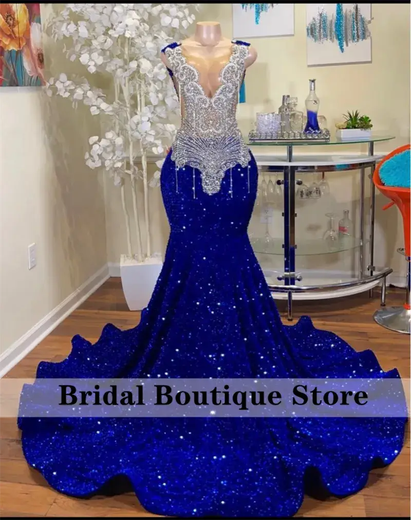 Glittering Mermaid Prom Dress with Diamonds and Rhinestones