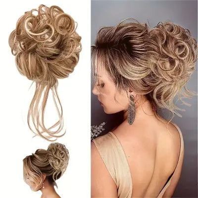 Heat-Resistant Curly Messy Bun Claw Clip Hairpiece 10-Inch