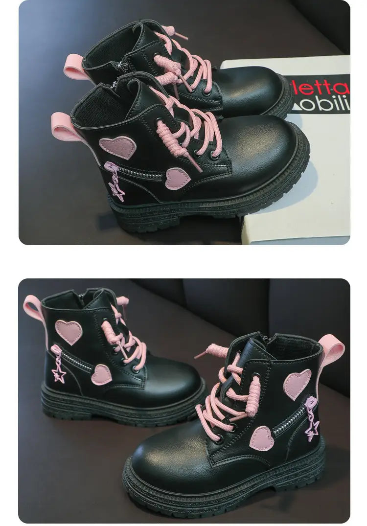 Girls Pink Rubber Boots with Winter Cotton Soft Sole and Side Zip