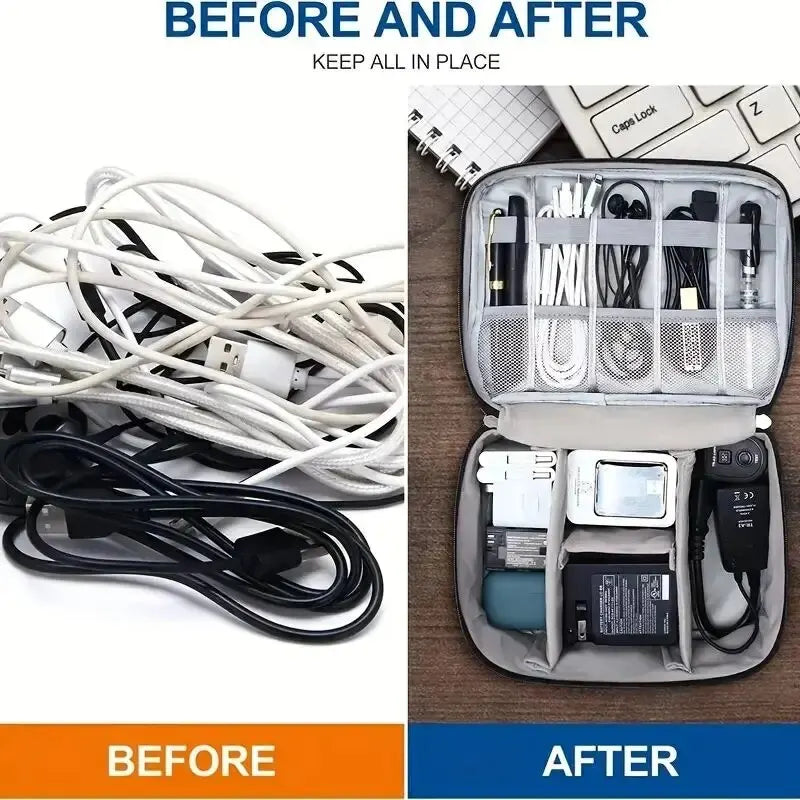 Cable Storage Bag Electronic Organizer Waterproof Portable Travel Pouch