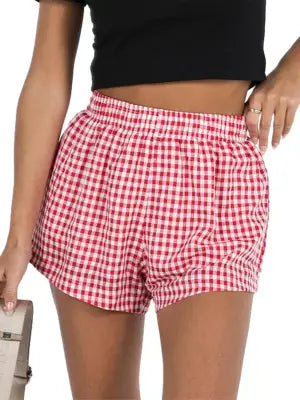 Women’s Plaid Elastic Waist Shorts for Casual Summer Streetwear