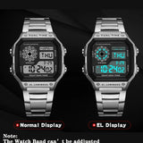 Luxury Stainless Steel Strap Sport Watches Men Military Digital Watches Waterproof Clock LED Men's Sport Wristwatch