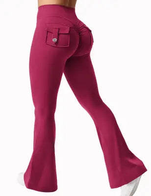 Newest Wide Leg Yoga High Stretch Compression Pants with Pockets - Peach Blush / L