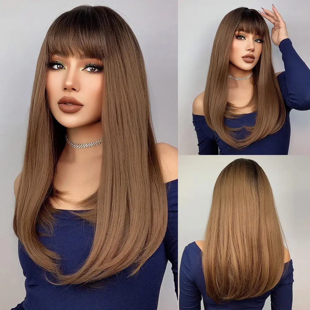 Black Bob Wig – Stylish Long Black Synthetic Wig with Bangs