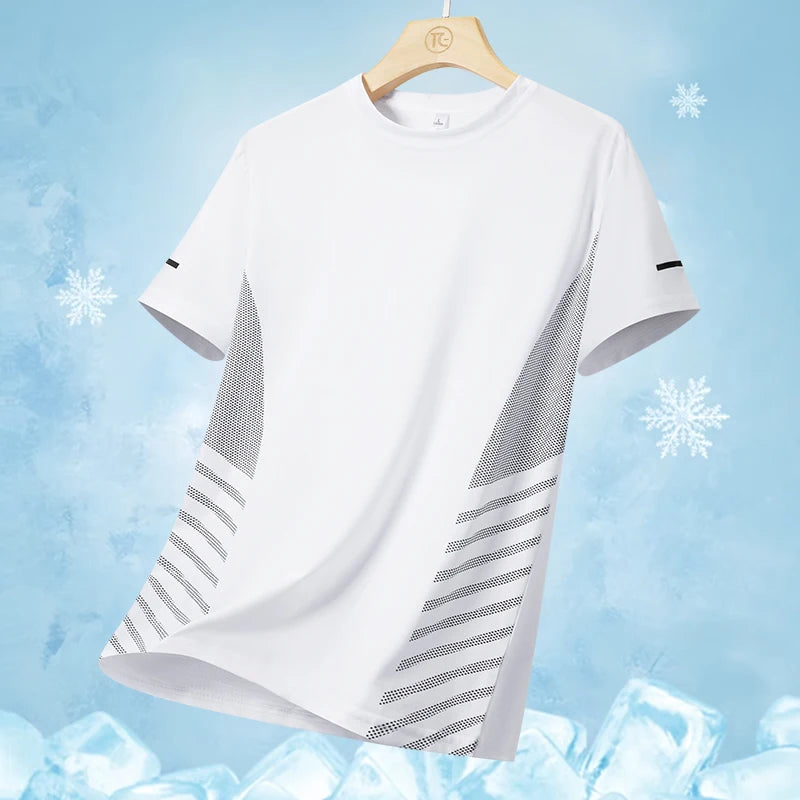 Men's Ice Silk Running T-shirt 5XL Breathable Quick Dry Sports Top