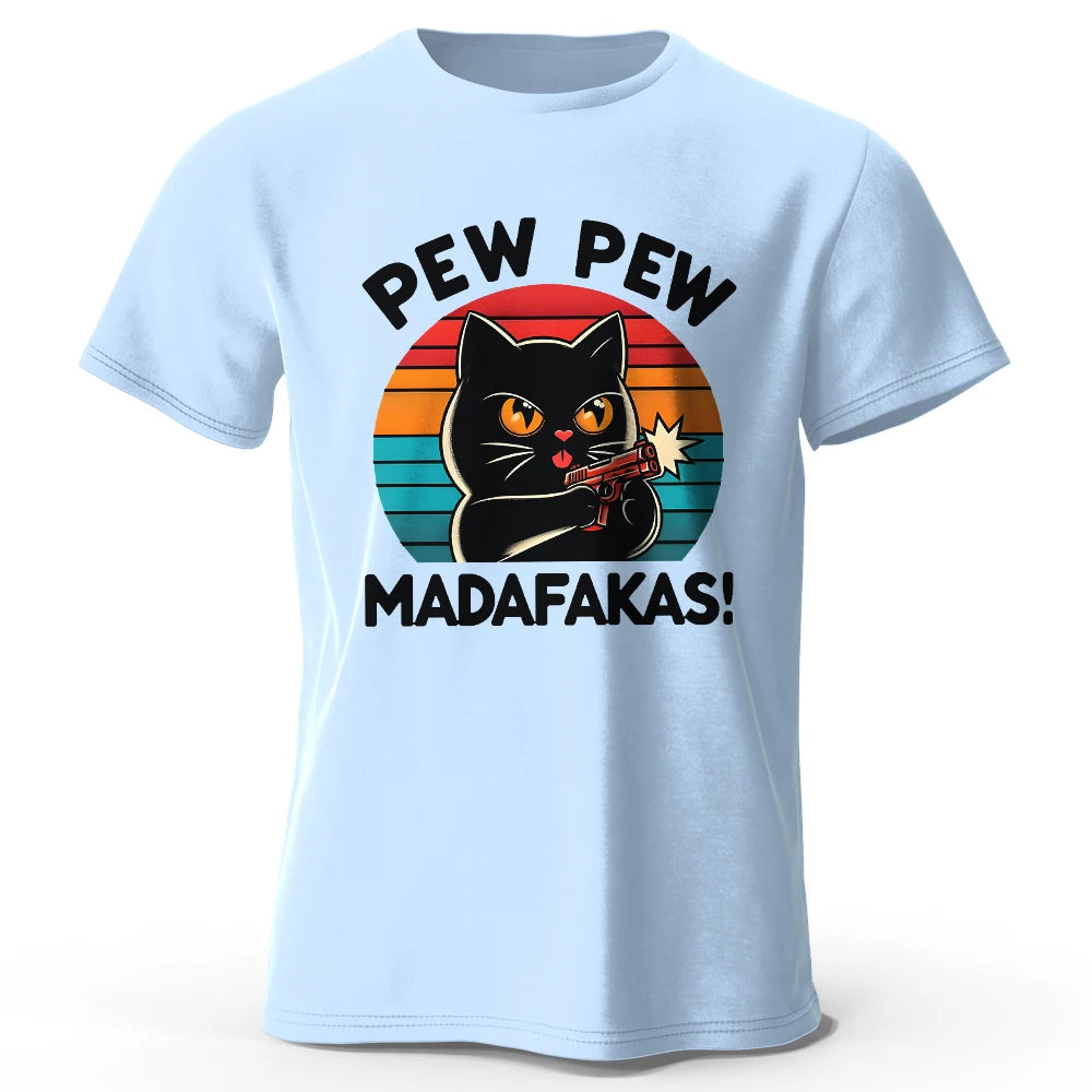 Hand-Drawn Cat Short Sleeve Cotton T-Shirt – Soft Casual Style