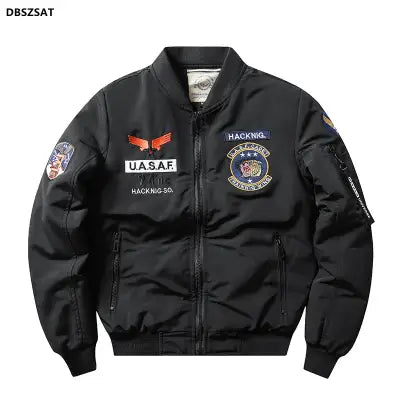 Air Force Pilot Bomber Jacket MA1 with Thick Fleece Velvet Lining - black / XXL