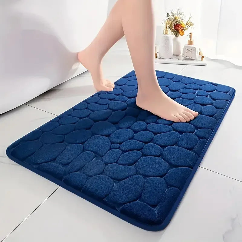 Cobblestone Embossed Bath Mat Microfiber – Absorbent Quick Drying Rug