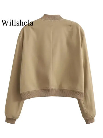 Willshela Women’s Fashion V-Neck Chic Bomber Jacket with Pockets