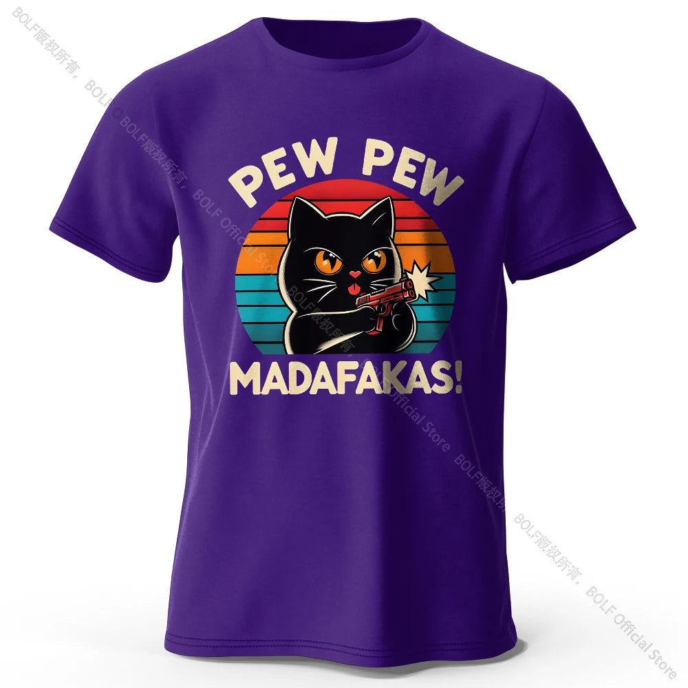 Hand-Drawn Cat Short Sleeve Cotton T-Shirt – Soft Casual Style