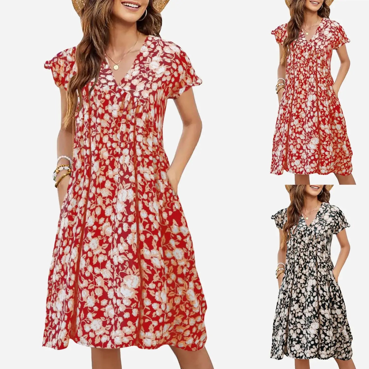 Elegant Dress: Sexy V-Neck Printing Ladies Beach Casual Floral Dress