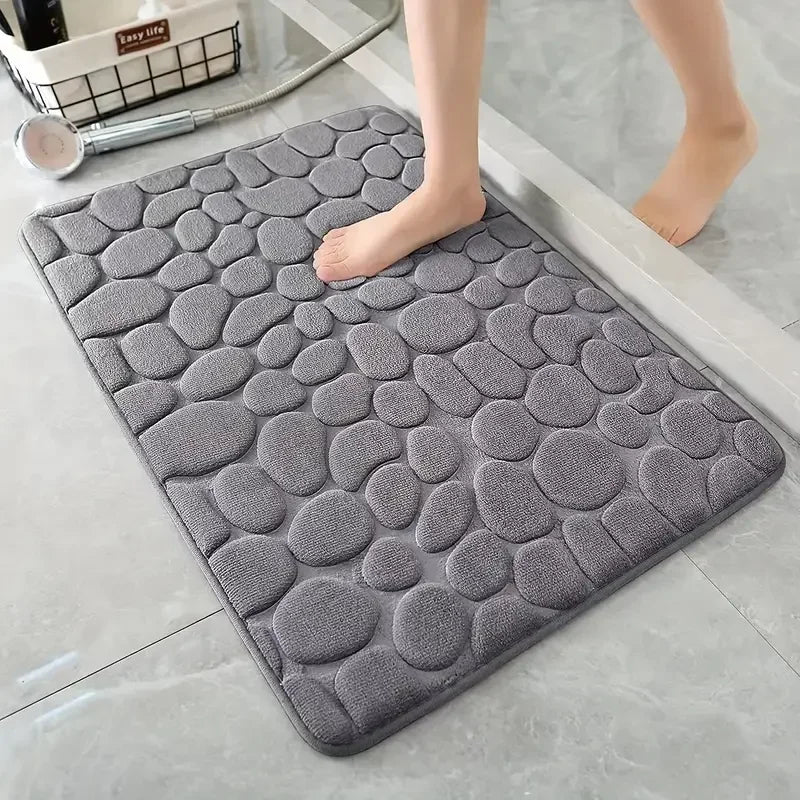 Cobblestone Embossed Bath Mat Microfiber – Absorbent Quick Drying Rug