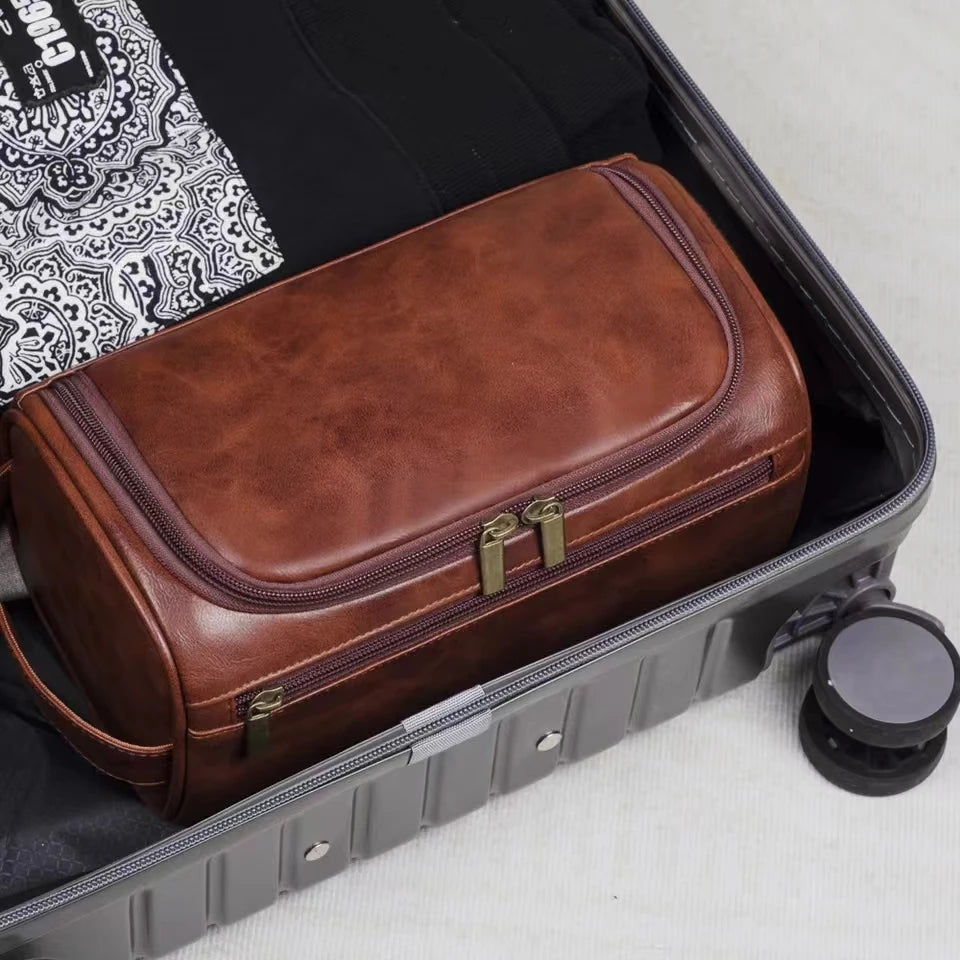 Leather Toiletry Bag Large Dopp Kit – Hanging Travel Cosmetic Case