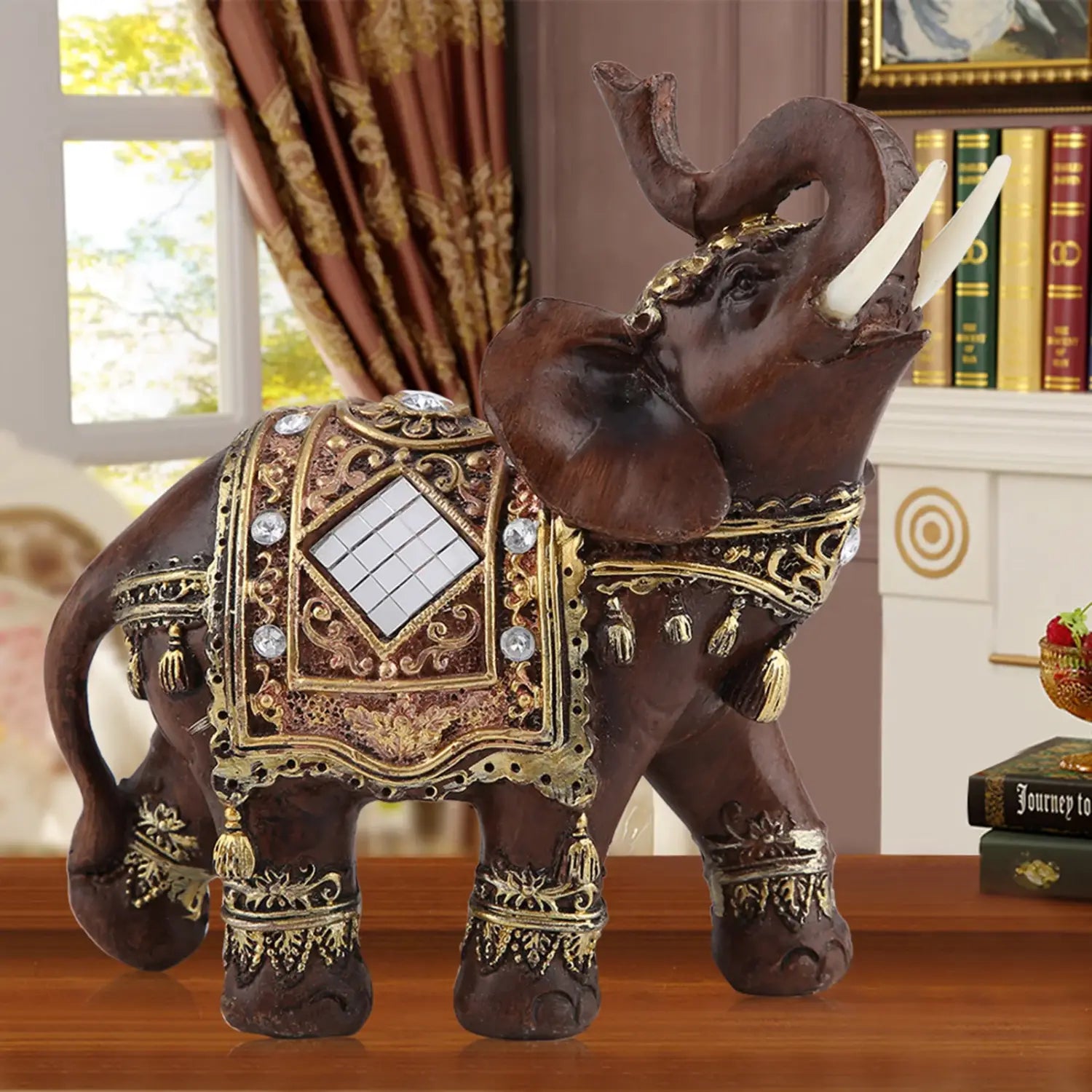 Feng Shui Elephant Statue in Wood Grain for Wealth and Prosperity Decor