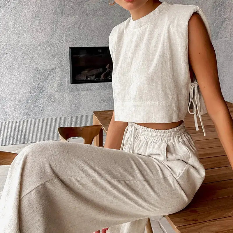 Women’s Linen Pant Set - Chic Holiday Outfit for Effortless Style