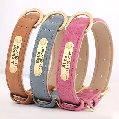 Personalized Dog Collar in Engraved PU Leather with ID Tag