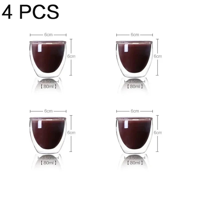 Double Wall Glass Espresso Mug Transparent Handmade Heat Insulated Drinkware